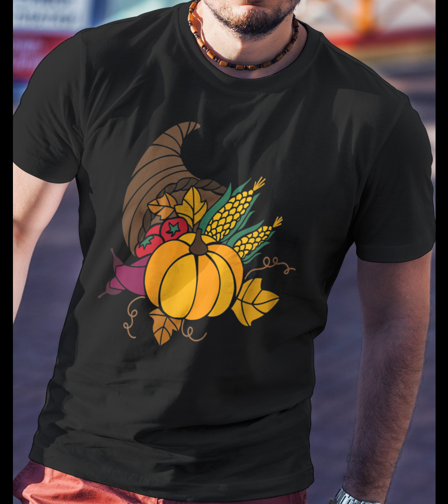 Cornucopia Autumn Harvest Thanksgiving Pumpkin Teacher Mom43 T-Shirt