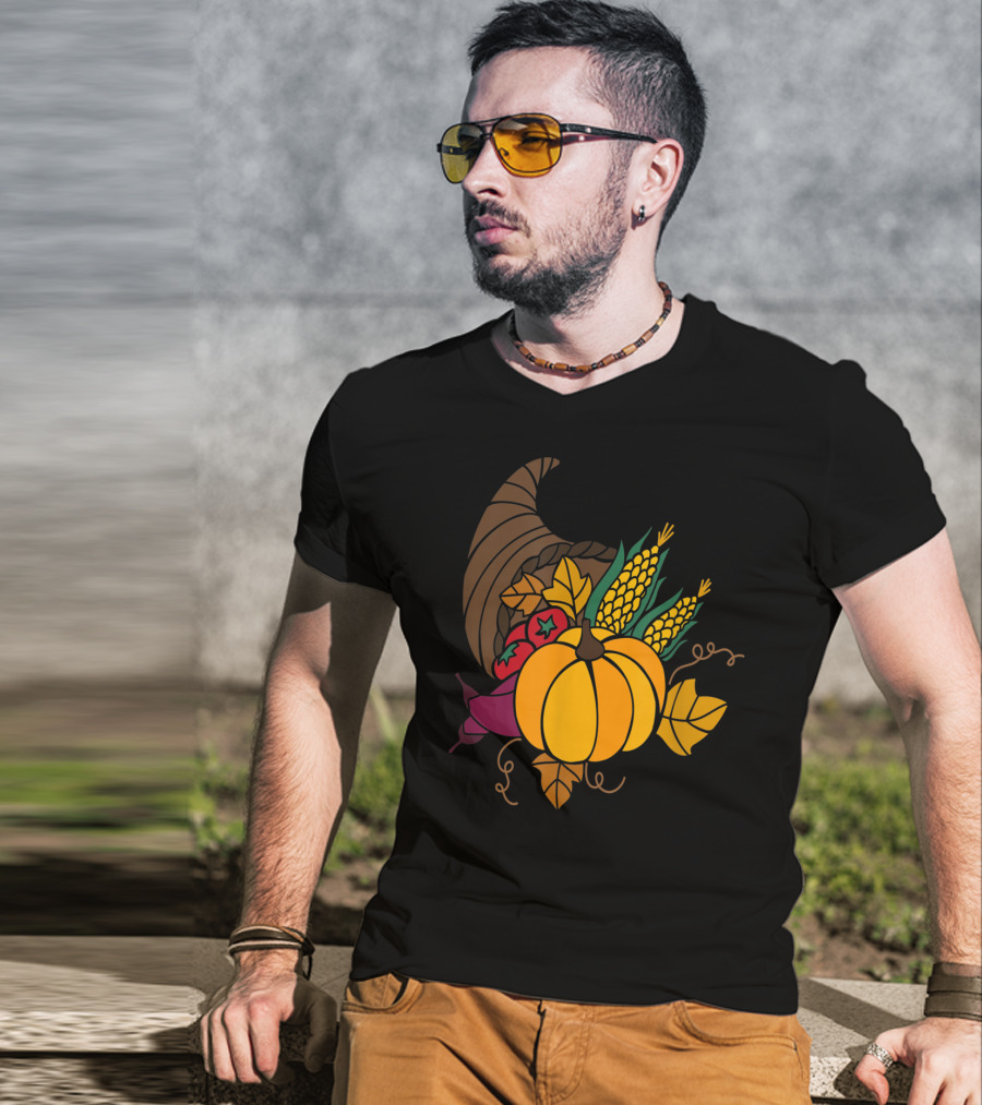 Cornucopia Autumn Harvest Thanksgiving Pumpkin Teacher Mom43 T-Shirt