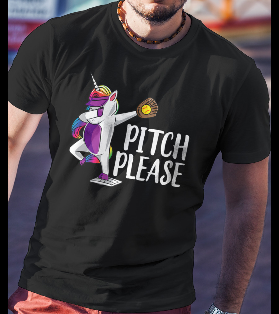 Pitch Please Dabbing Unicorn Funny Softball Player T-Shirt