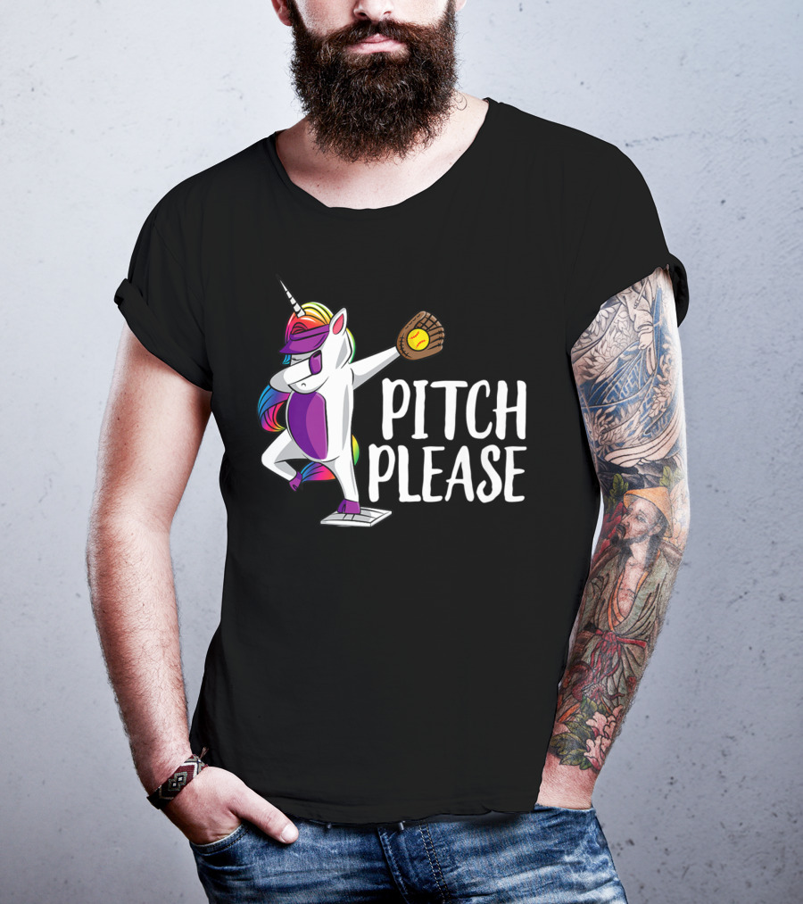 Pitch Please Dabbing Unicorn Funny Softball Player T-Shirt