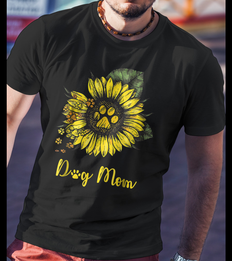 Dog Mom Paw Print Sunflower Blossom T-Shirt