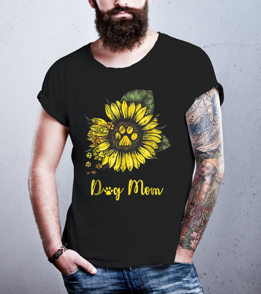 Dog Mom Paw Print Sunflower Blossom T-Shirt