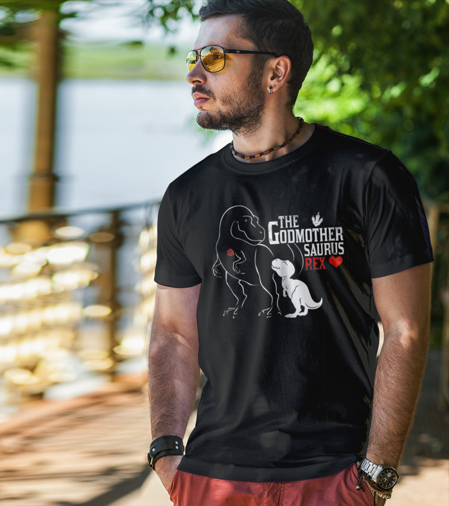 The Godmother Saurus Rex Mama Saurus Dinosaur Heart T-Shirt