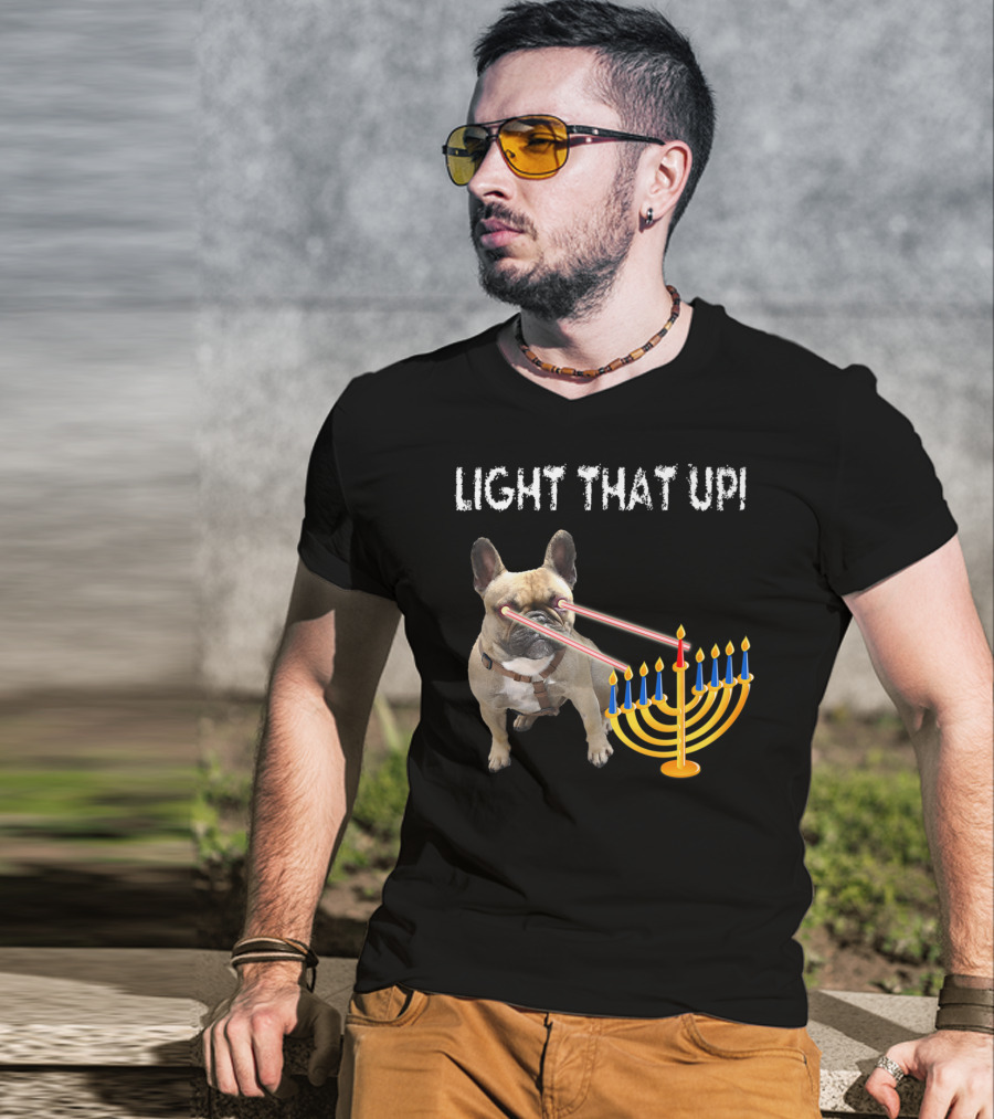 LIGHT THAT UP Hanukkah Frenchie Proud French Bulldog52 T-Shirt