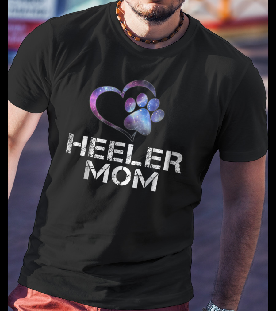 HEELER MOM Galaxy Heart Paw T-Shirt