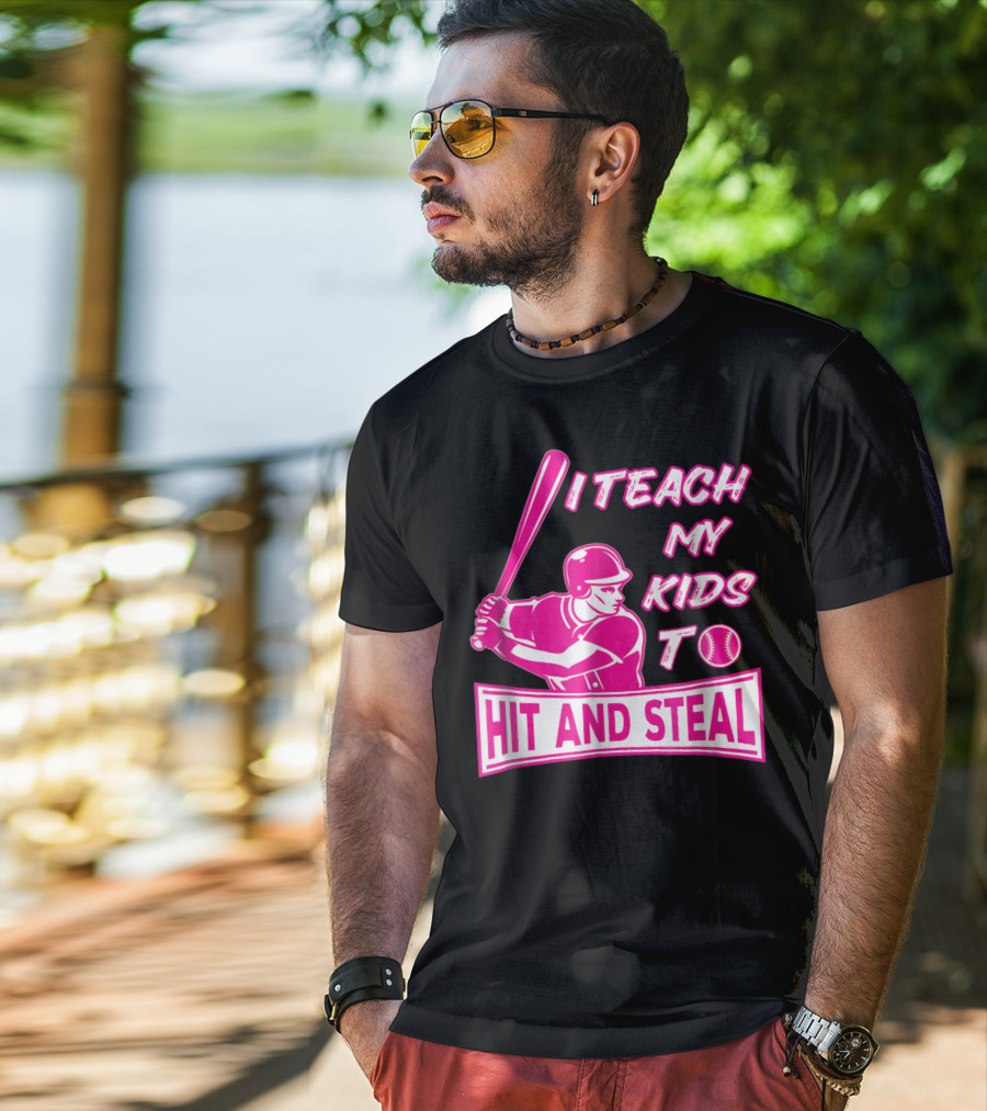 I Teach My Kids To Hit And Steal Baseball Mom Player Iconic T-Shirt