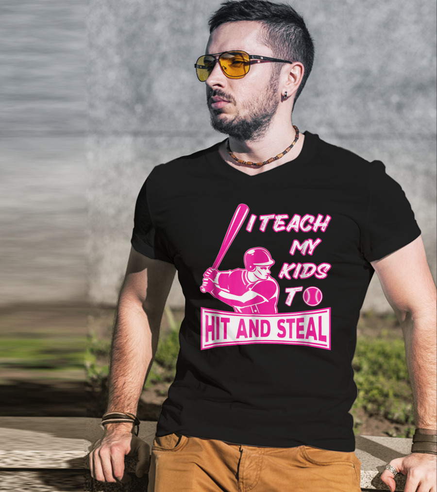 I Teach My Kids To Hit And Steal Baseball Mom Player Iconic T-Shirt