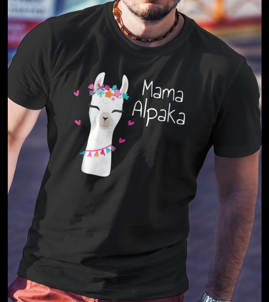 Mama Alpaka Funny Cute Floral Hearts T-Shirt