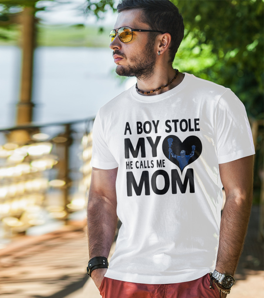 A Boy Stole My Heart He Calls Me Mom Lacrosse Player T-Shirt