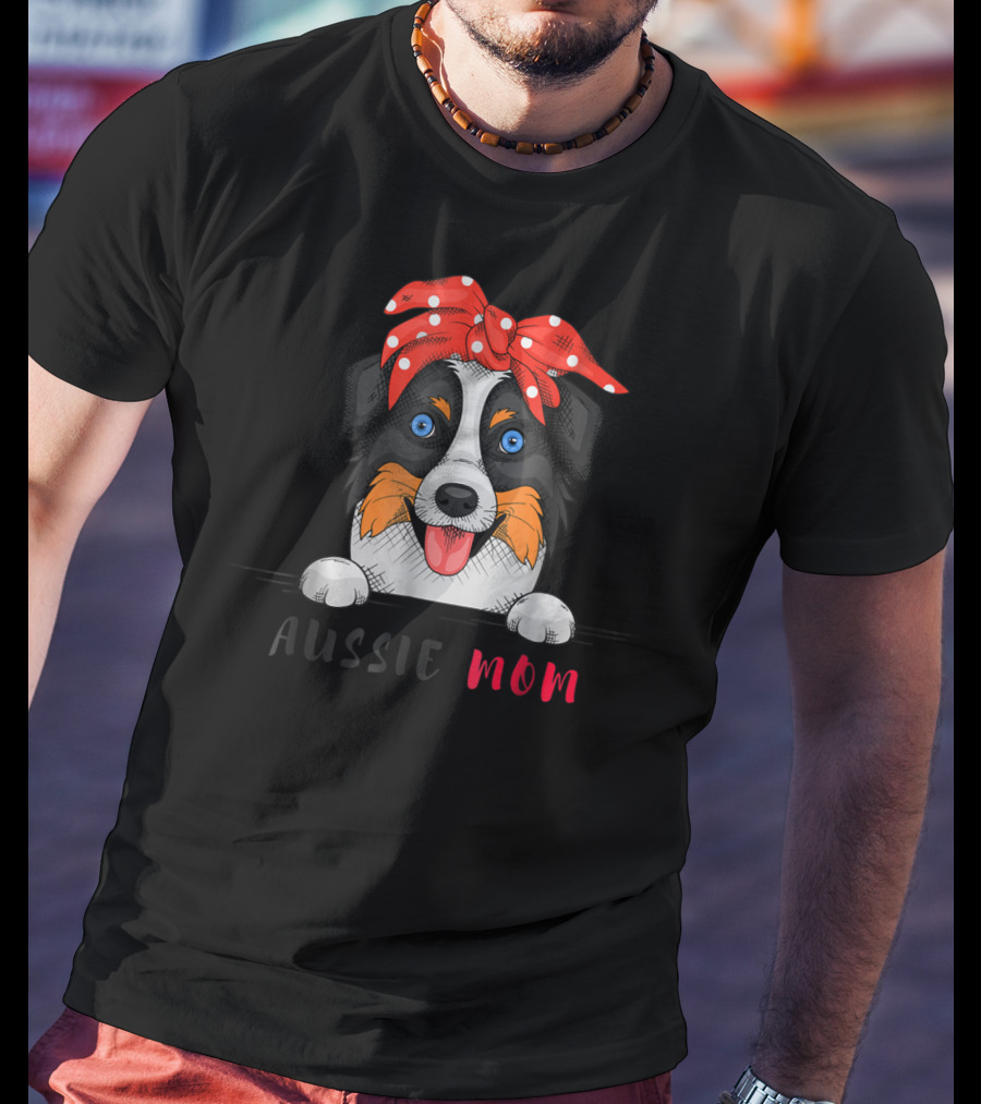 Aussie Dog Mom Australian Shepherd Red Bandana T-Shirt