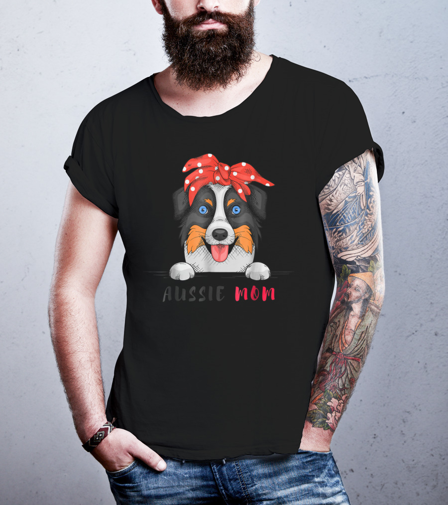 Aussie Dog Mom Australian Shepherd Red Bandana T-Shirt