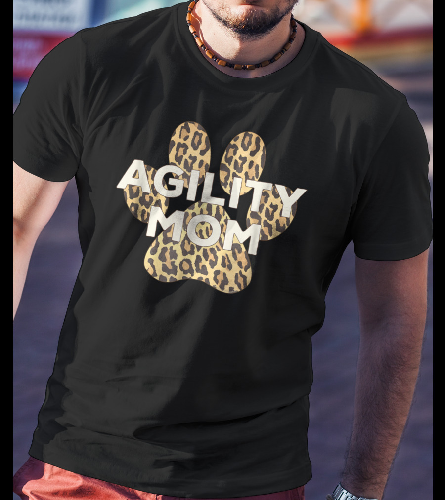 Agility Mom Leopard Dog Paw Print Ivory Cheetah T-Shirt