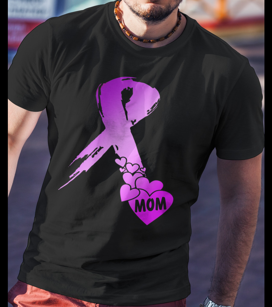 Alzheimers Awareness Mom Purple Ribbon And Hearts T-Shirt