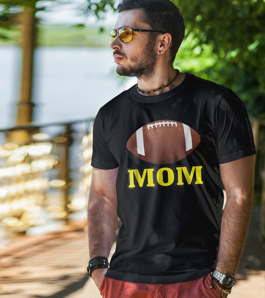 American Football Mom Gold Letters With Football T-Shirt