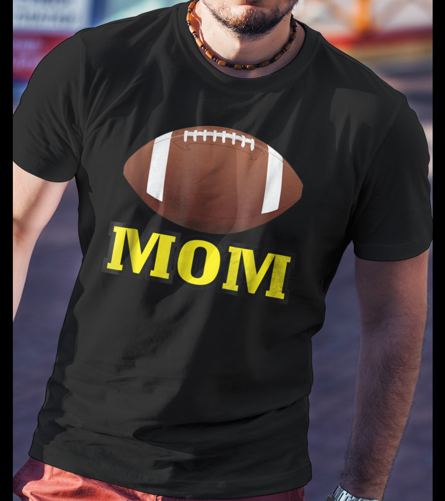 American Football Mom Gold Letters With Football T-Shirt