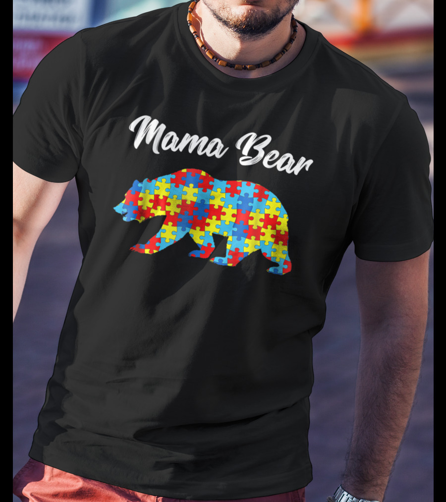 Mama Bear Autism Awareness Puzzle Pattern Bear51 T-Shirt