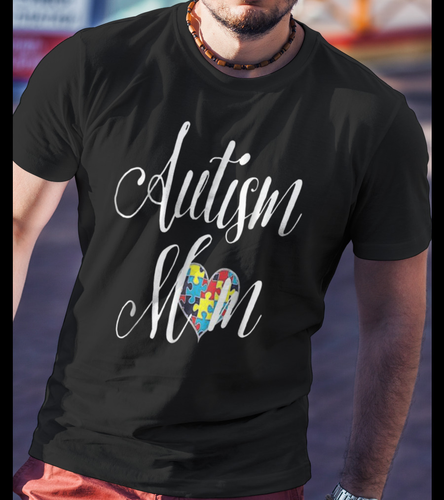 Autism Mom Heart With Puzzle Pattern For ASD Awareness T-Shirt