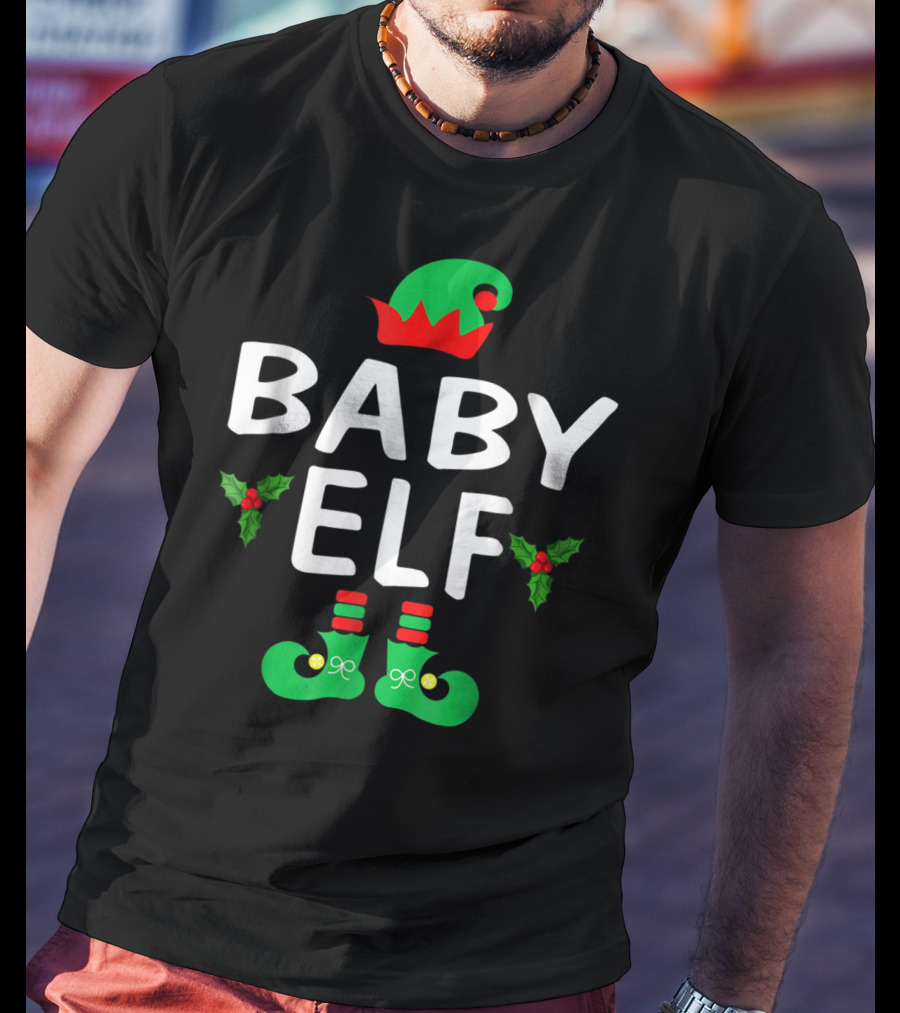 BABY ELF Christmas Green Hat Holly Boots T-Shirt