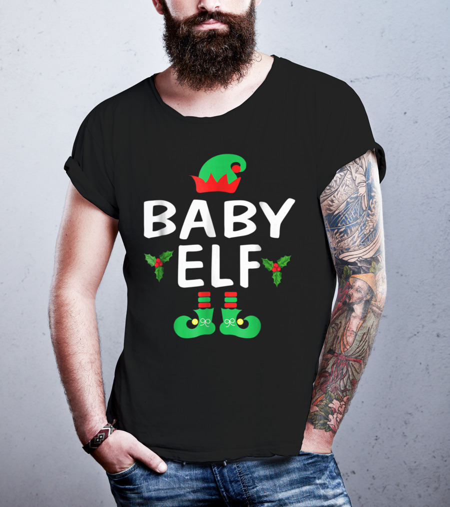 BABY ELF Christmas Green Hat Holly Boots T-Shirt