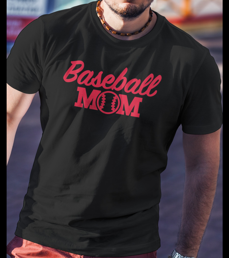Baseball Mom Fitted Graphic With Red Text And Baseball Stitching T-Shirt