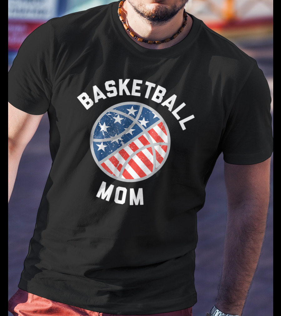 Basketball Mom Patriotic Stars And Stripes Ball Support T-Shirt