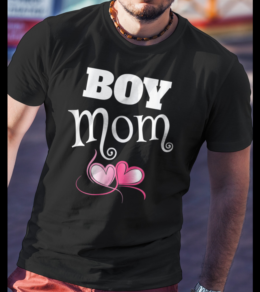 Boy Mom Love My Boys Gender Reveal Party Hearts T-Shirt