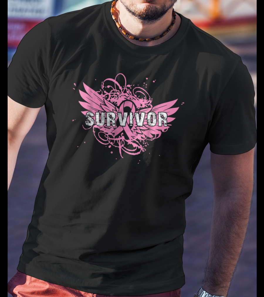 Survivor Pink Ribbon Breast Cancer Mom Wings T-Shirt