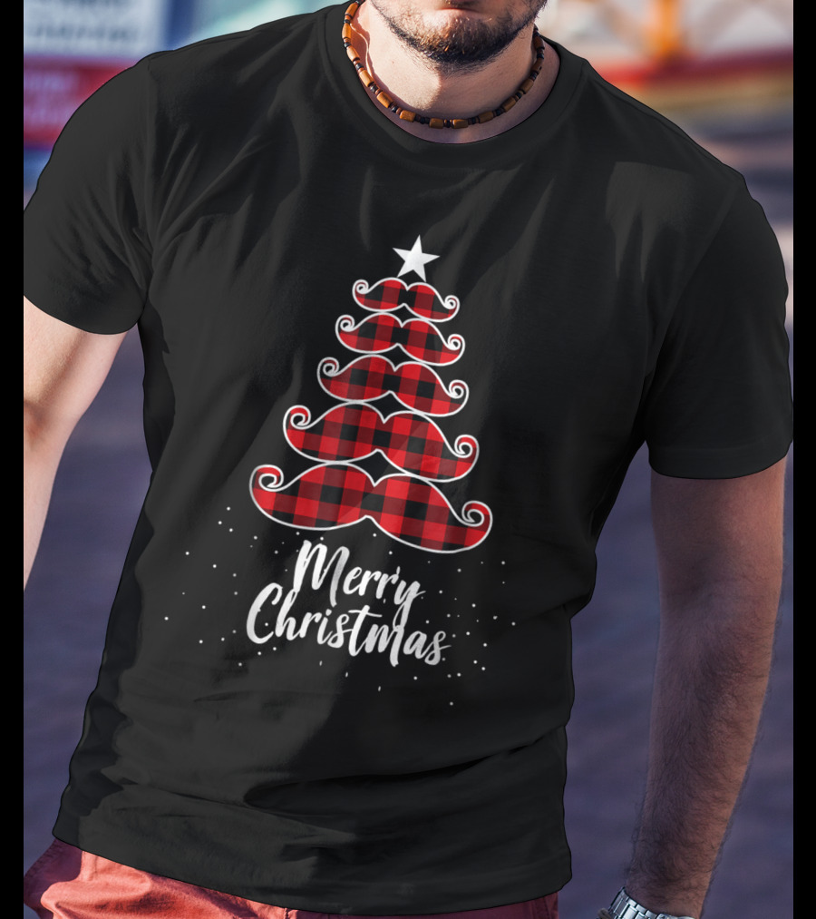 Merry Christmas Buffalo Plaid Moustache Tree Mom Kid61 T-Shirt