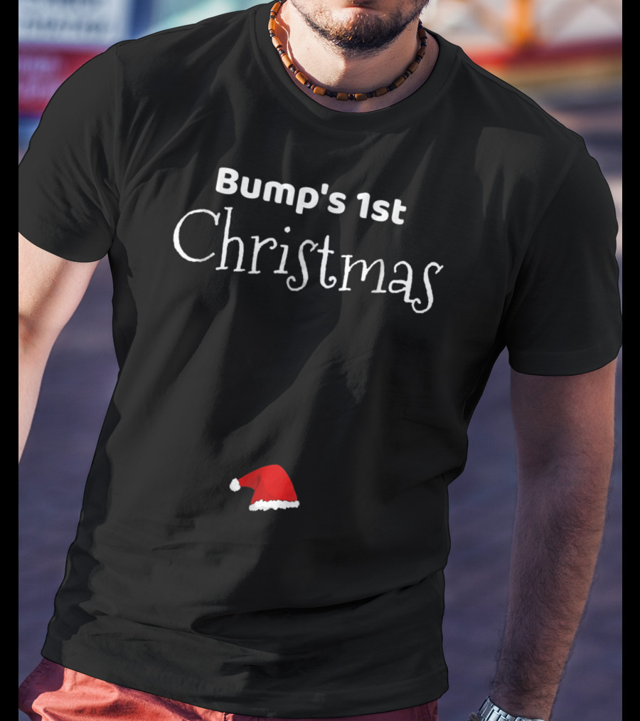 Bump's 1st Christmas Fun Pregnancy Reveal New Mom Holiday Santa Hat T-Shirt
