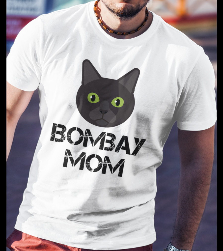 Bombay Mom Cat Owner Black Cat Face T-Shirt