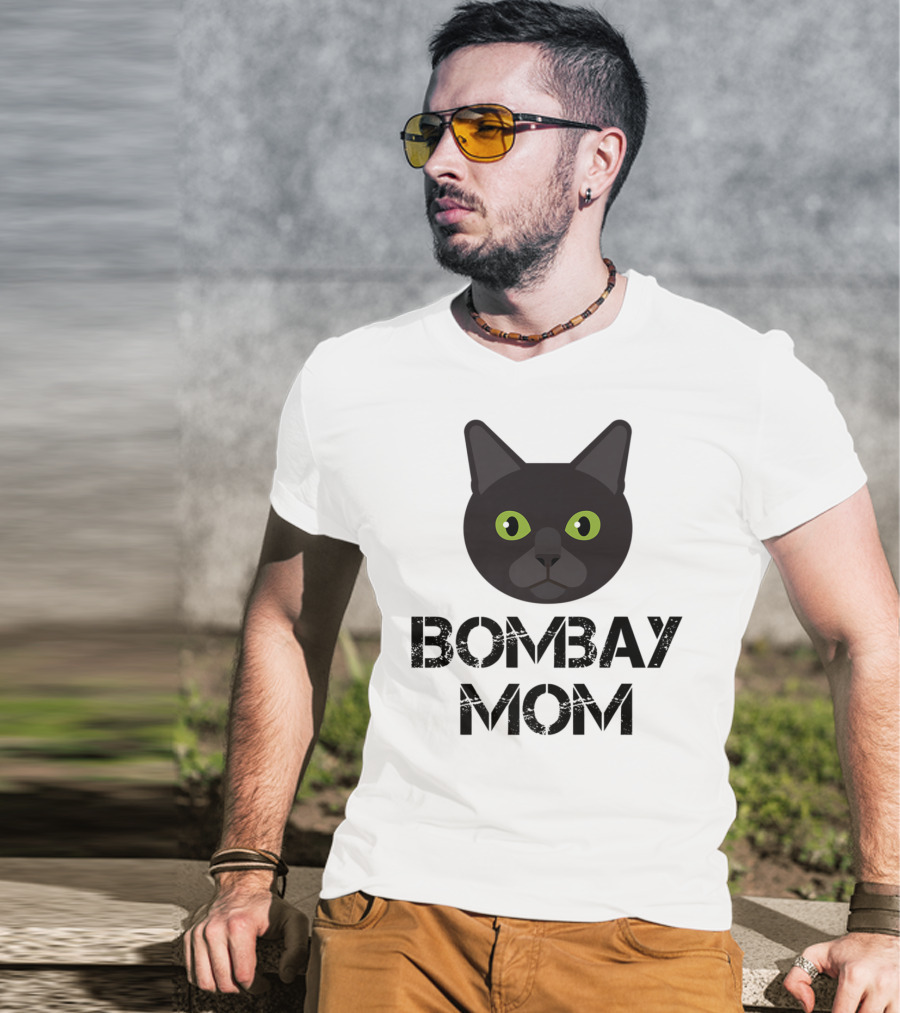 Bombay Mom Cat Owner Black Cat Face T-Shirt