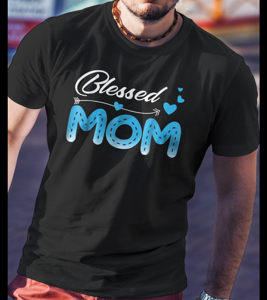 Blessed Mom Arrow Heart Blue Stitch T-Shirt