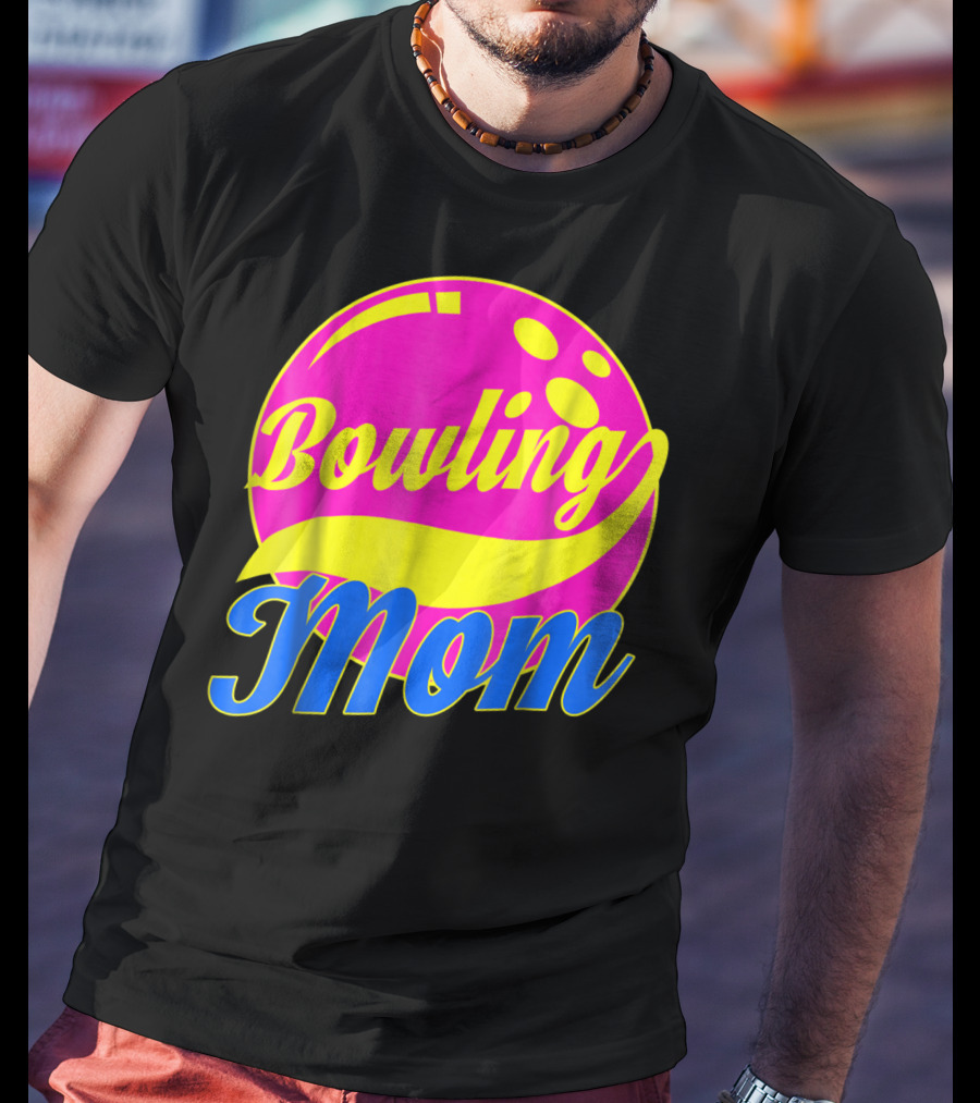 Bowling Mom Bowler League Pink Yellow Bowling Ball T-Shirt