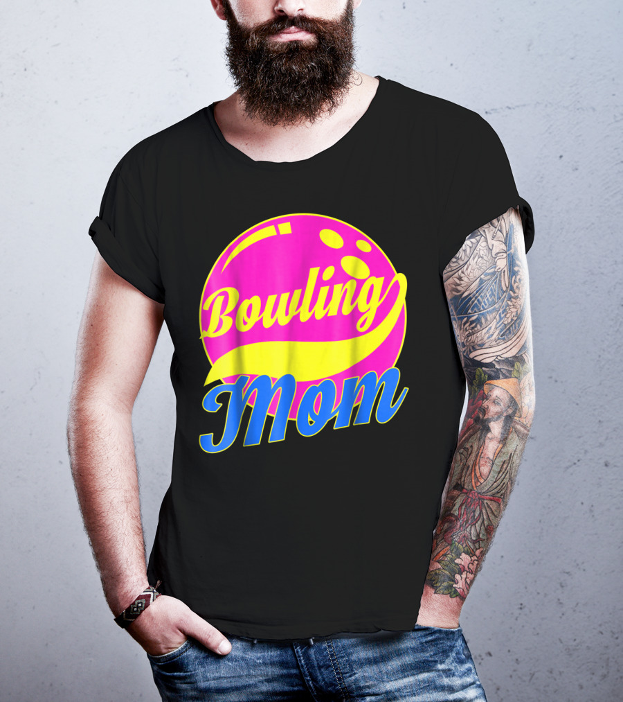 Bowling Mom Bowler League Pink Yellow Bowling Ball T-Shirt