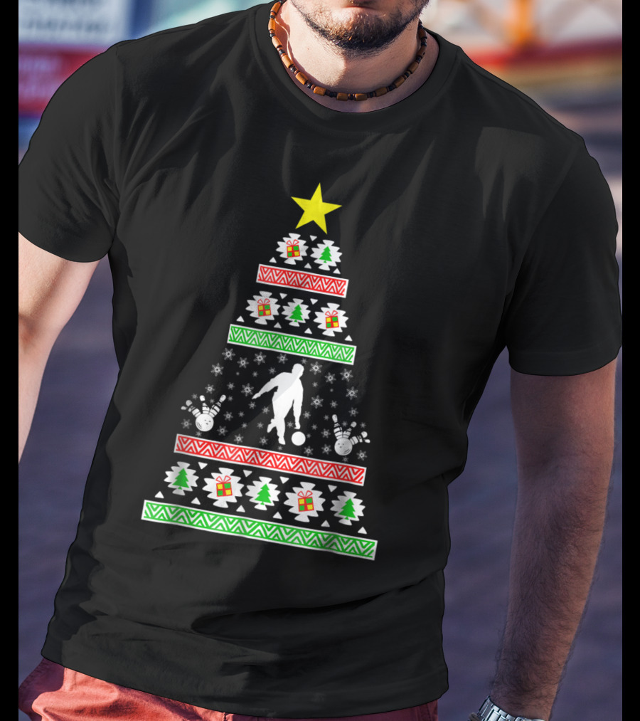 Bowling Ugly Christmas Tree Bowler Mom Dad Holiday T-Shirt