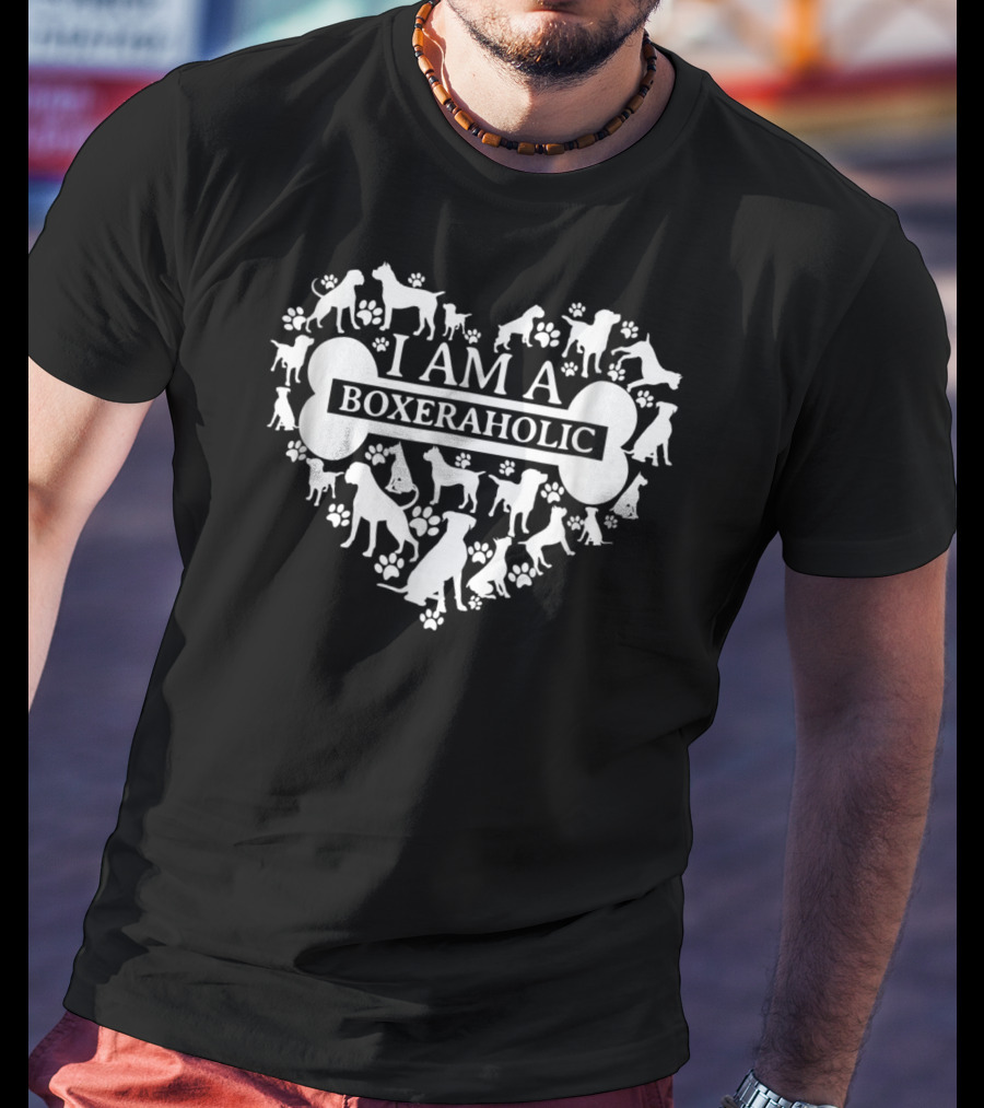 I Am A Boxeraholic Boxer Mom Dog Silhouettes Paw Prints T-Shirt