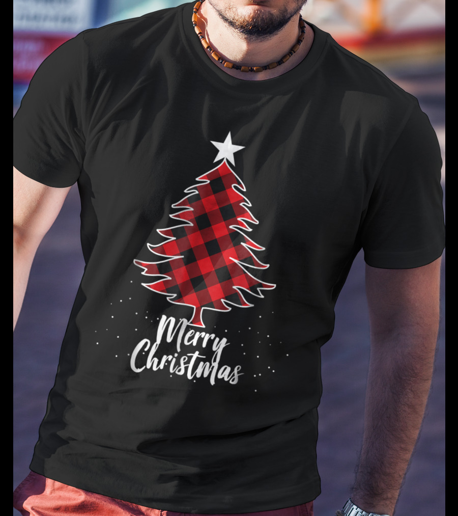 Merry Christmas Buffalo Plaid Tree Daddy And Kids T-Shirt
