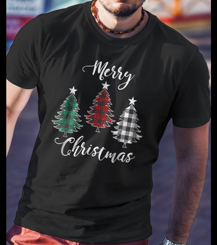 Merry Christmas Buffalo Plaid Trees Dad And Kids T-Shirt