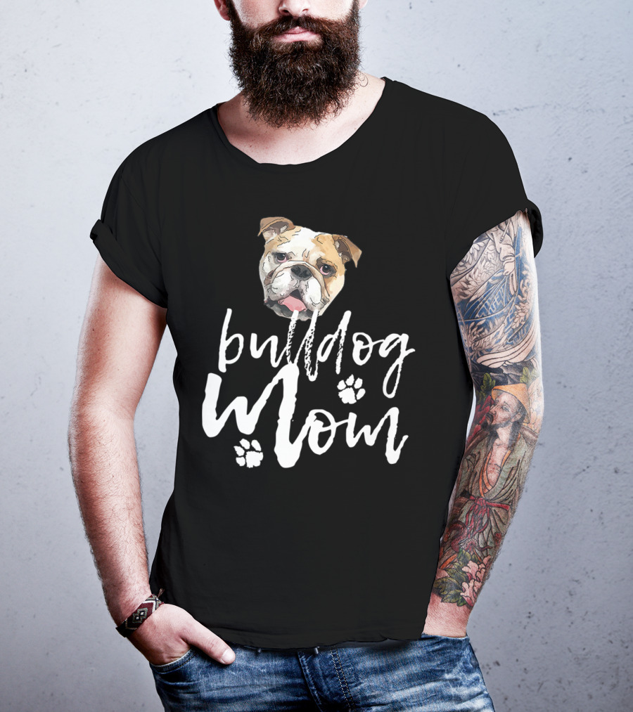 Bulldog Mom Adorable Dog Face With Paw Prints T-Shirt