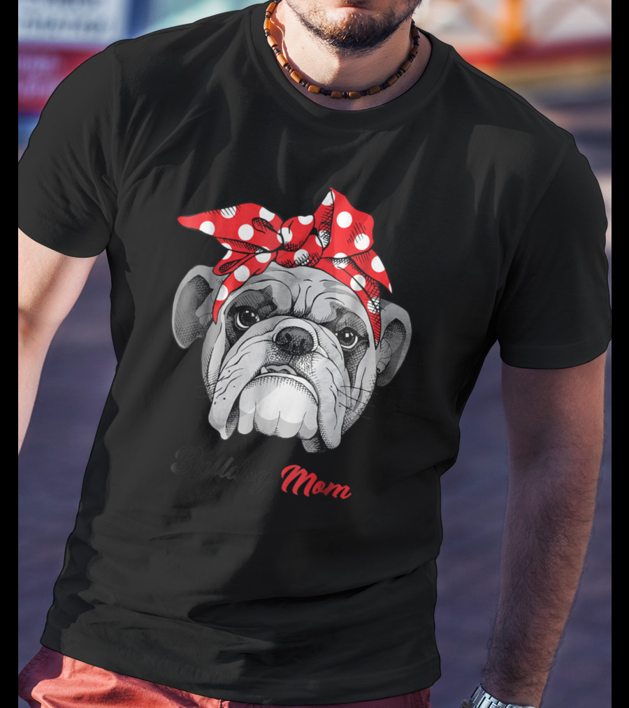 Bulldog Mom Polka Dot Bandana T-Shirt