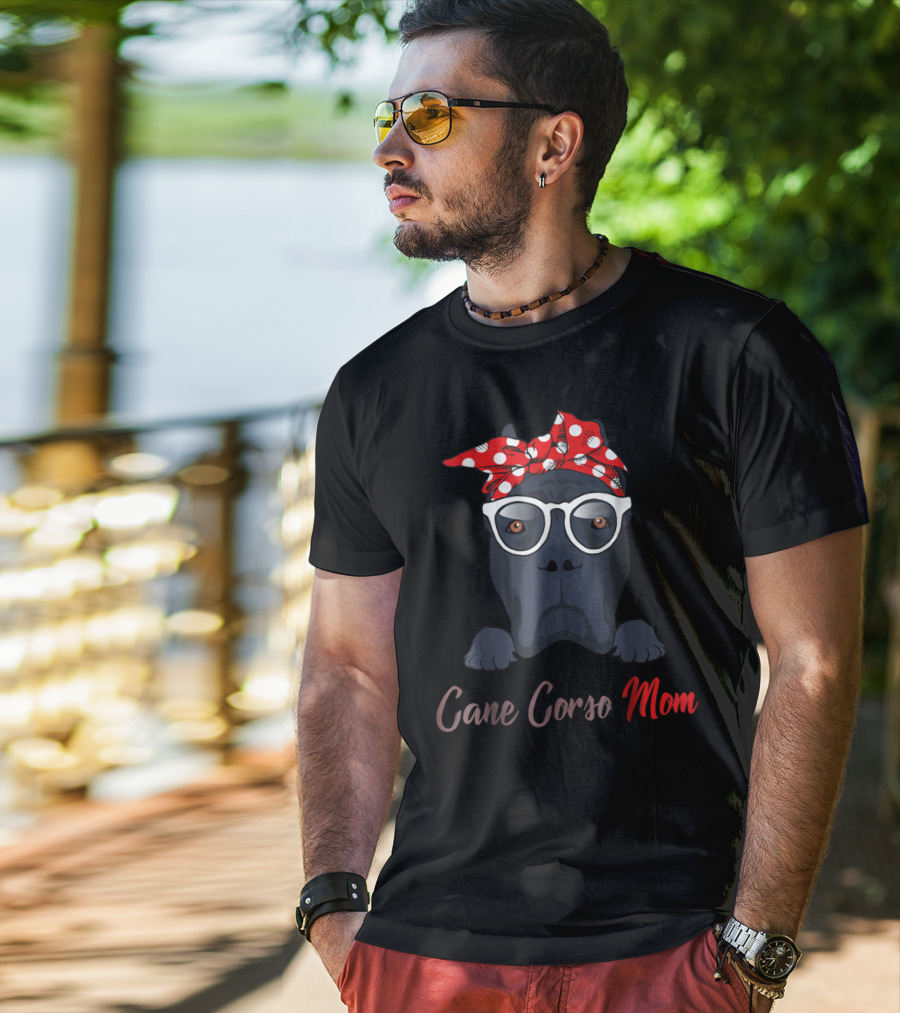 Cane Corso Mom Polka Dot Red Bandana Glasses T-Shirt