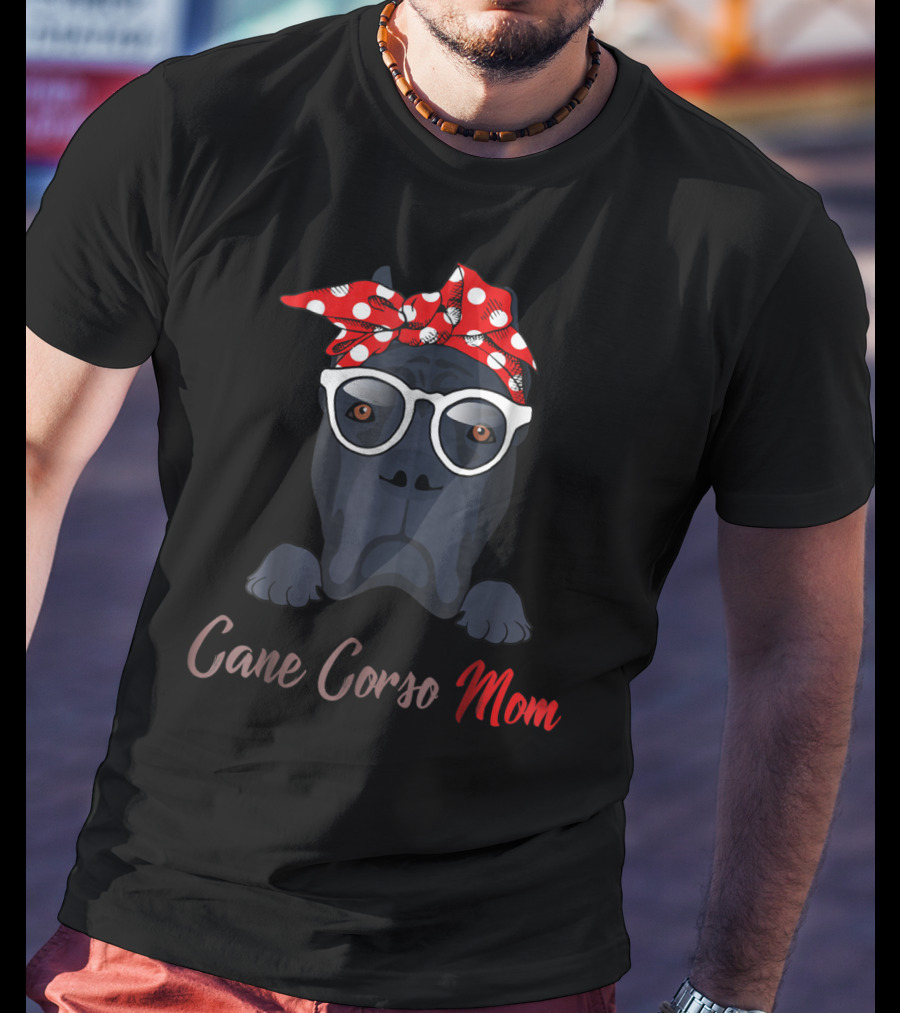 Cane Corso Mom Polka Dot Red Bandana Glasses T-Shirt
