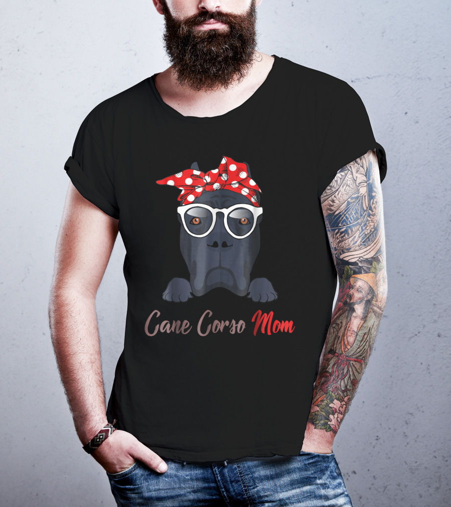 Cane Corso Mom Polka Dot Red Bandana Glasses T-Shirt
