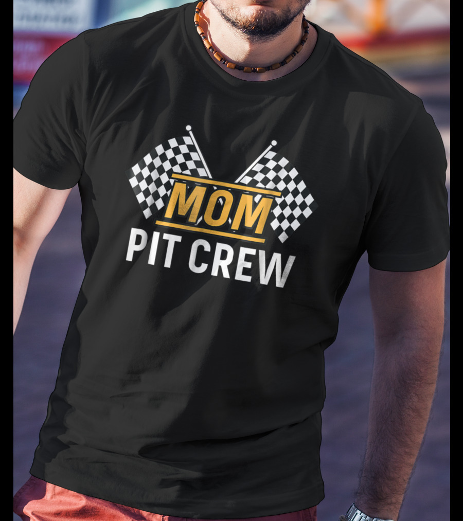 Mom Pit Crew Car Racing Checkered Flags Birthday Party Mother T-Shirt