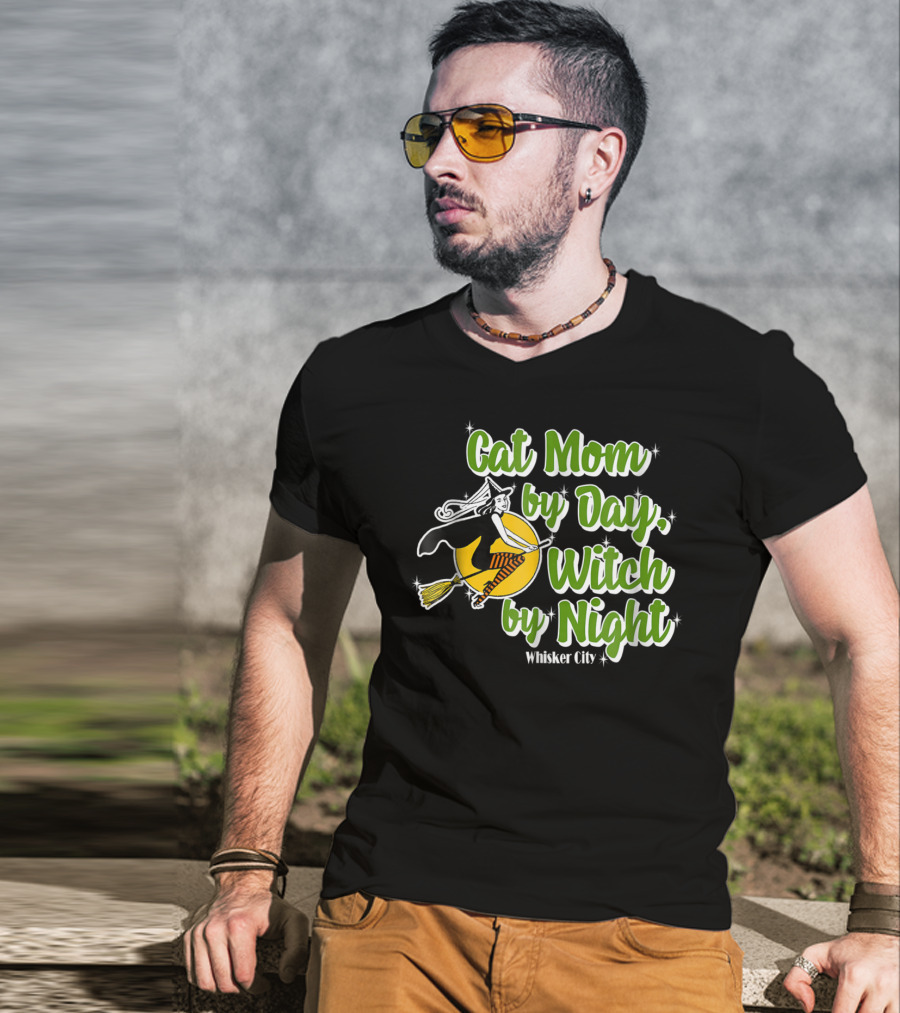 Cat Mom By Day Witch By Night Whisker City T-Shirt