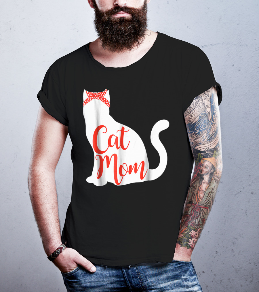 Cat Mom Cute Cat Owner Lover With Red Bow T-Shirt