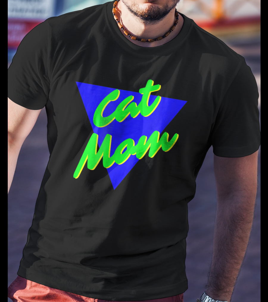 Cat Mom 80s Neon Triangle T-Shirt