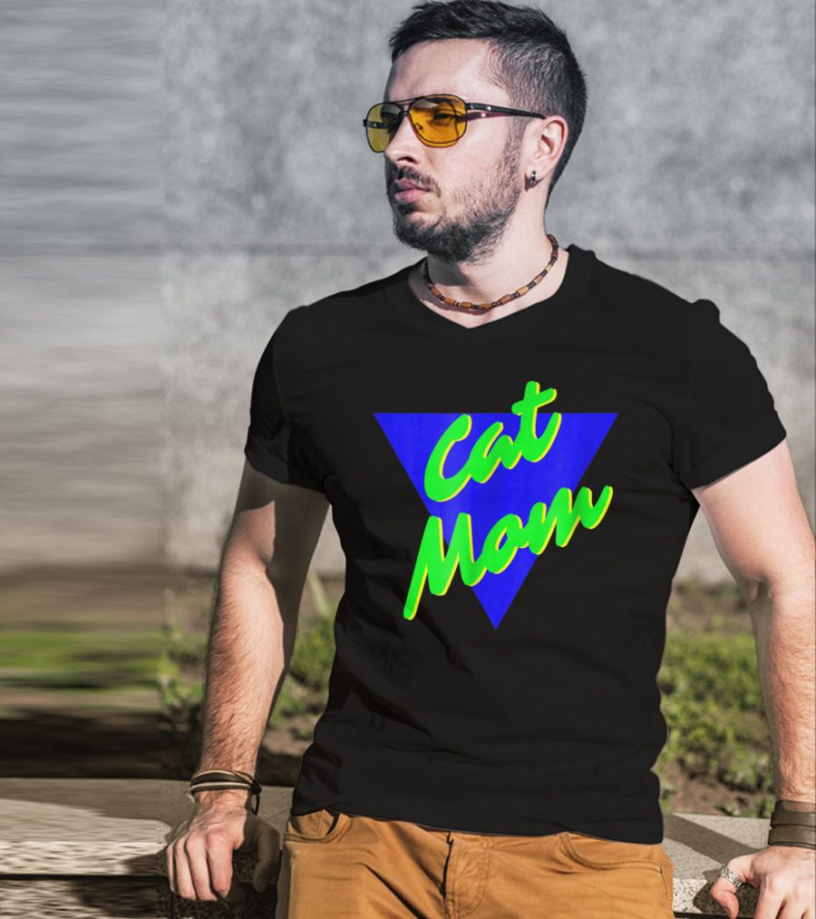 Cat Mom 80s Neon Triangle T-Shirt