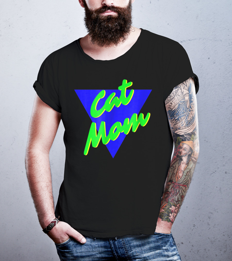 Cat Mom 80s Neon Triangle T-Shirt