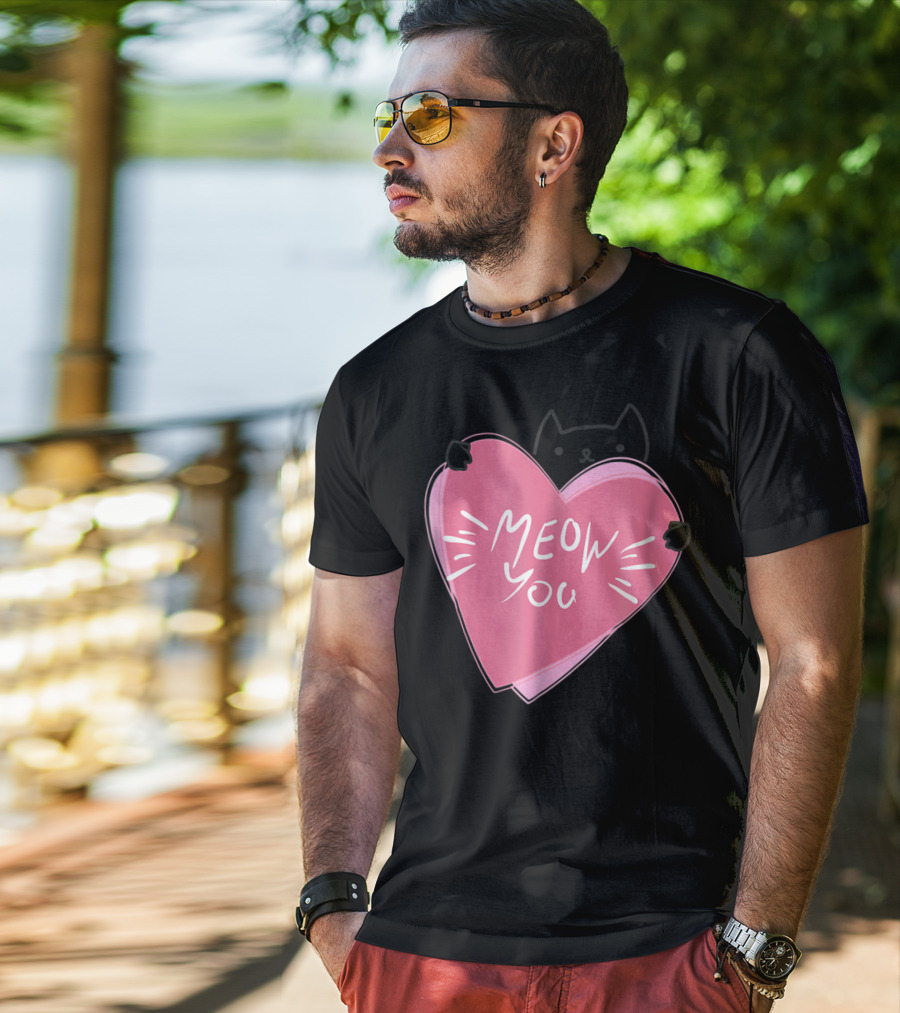 Cat Mom Meow You Cute Pink Heart Love Cat T-Shirt